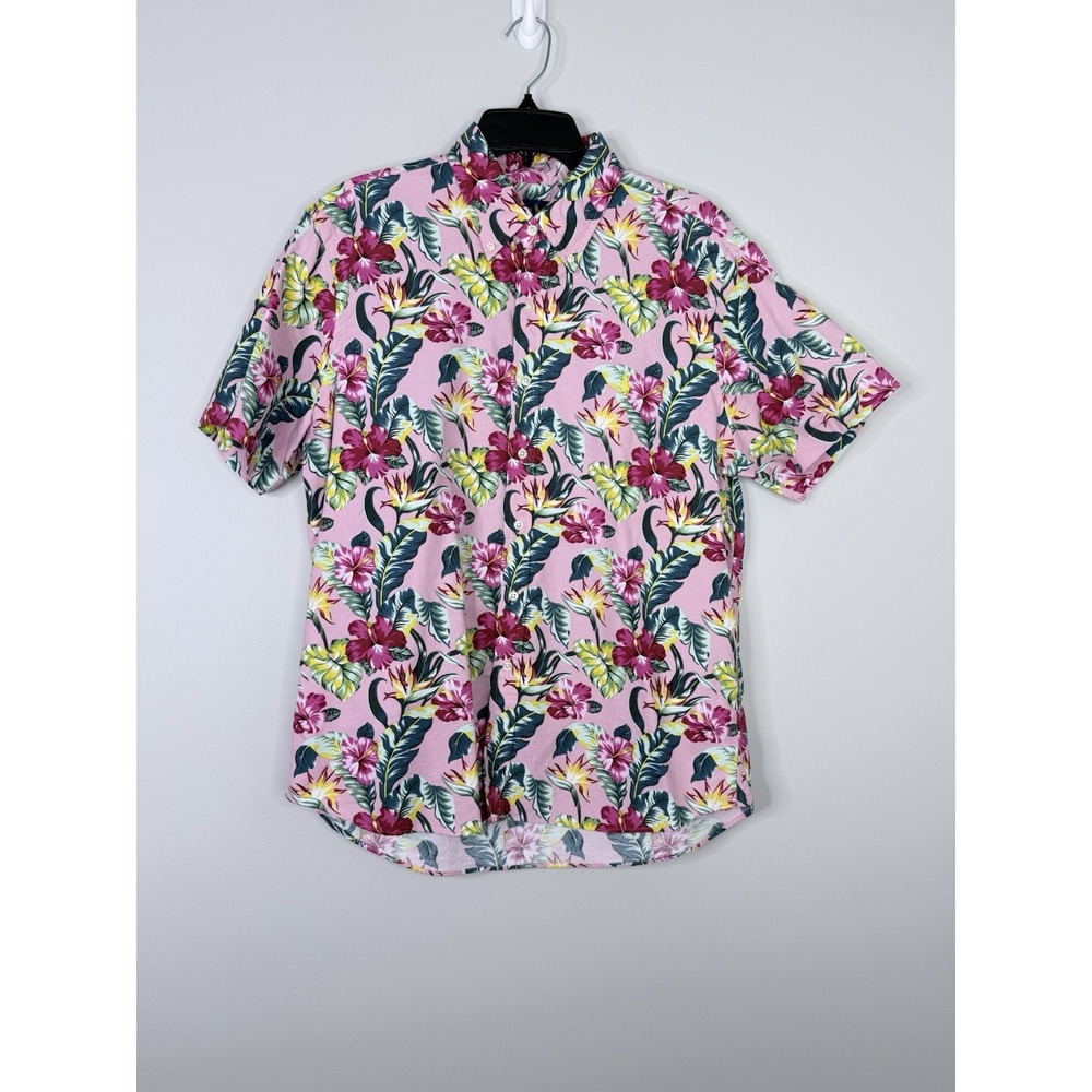 Polo Ralph Lauren Pink Tropical Print Oxford SS Button Up Dress Shirt Camp Large